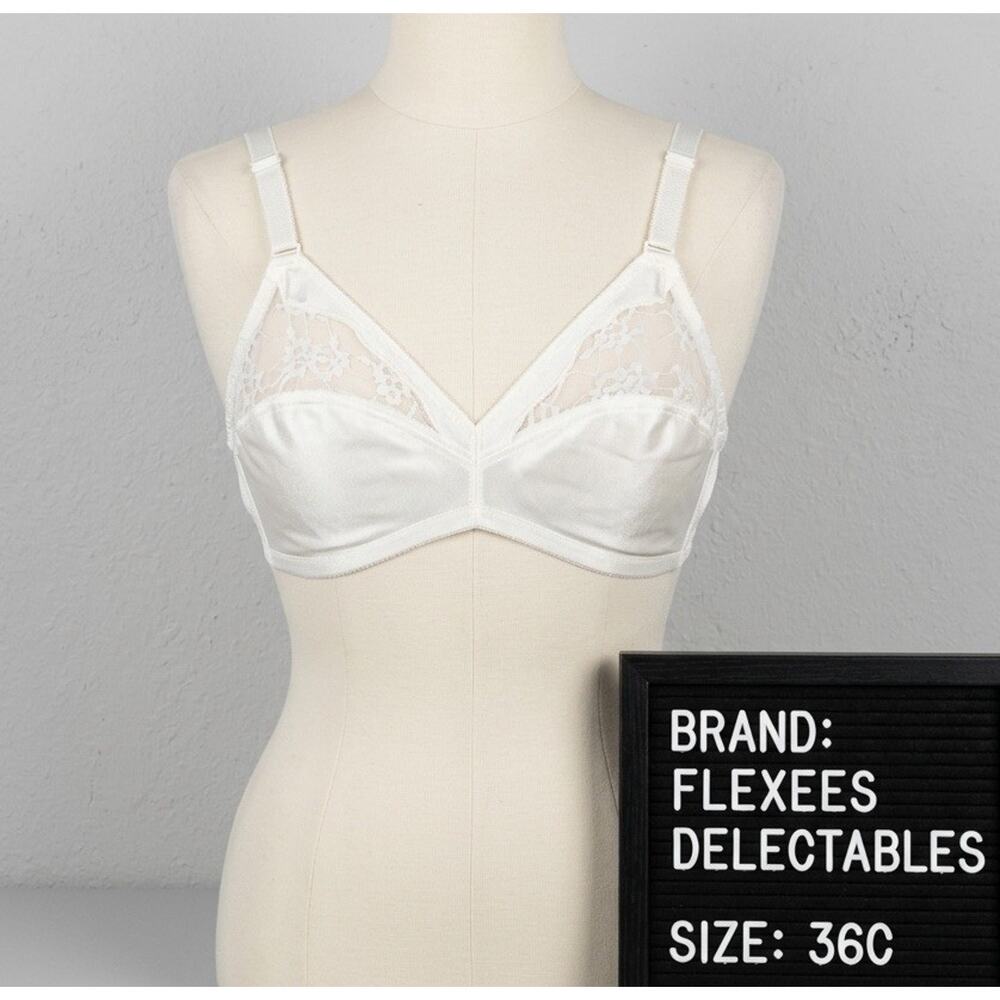 Vintage Flexees Delectables Bra 36C White Style 1631 Soft Cup Wireless